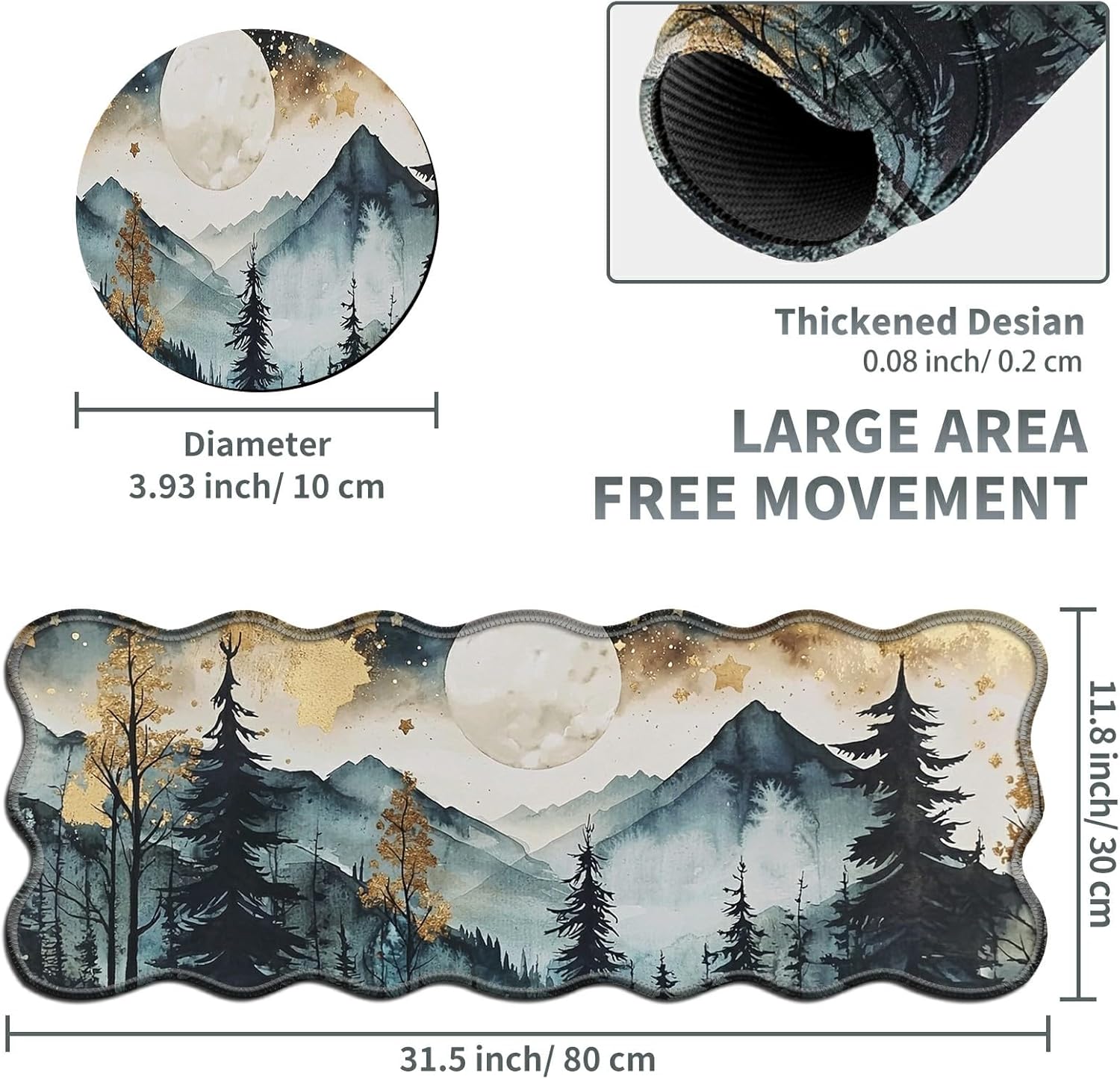 Landscape Forest Large Gaming Mouse Pad Plus a Coaster, 31.5 x 11.8 inches Desk Mat Extended XL Mousepad with Stitched Edge Non-Slip Rubber, Desk Pad Computer Mouse Mat for Home Office - Image 2