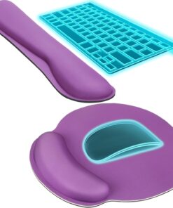 KTRIO Ergonomic Keyboard Wrist Rest and Mouse Pad with Wrist Rest Set, Memory Foam Wrist Support for Typing, Gaming, Office and Home Use, Pale Pink, Violet Purple