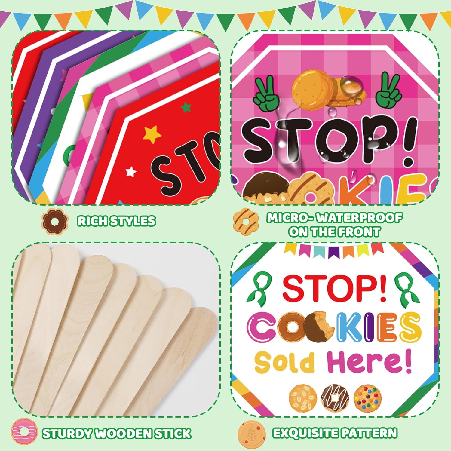 Bucherry 10 Pack Stop Cookies Sold Here Signs 10 x 10?? Stop Here To Buy Cookies Sign with Handheld Stick for Troop Member Booth Outdoor Advertising Supplies Decor - Image 4