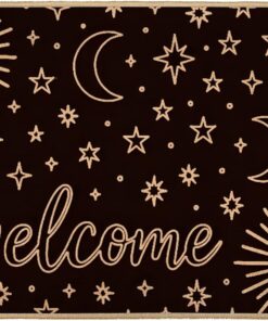 TRYYN Starry Sky Welcome Door Mat,29.5x17inch,Indoor Outdoor Linen Floor Mats with Sun Moon Star and Night,Non-Slip Rubber Backing Doormat,Decor Gifts Rug for Entrance Kitchen Bedroom Staircase