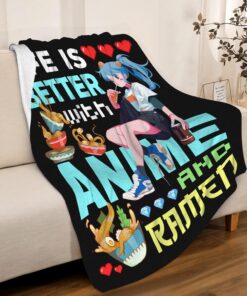 Alternative view of Anime Blanket Gifts for Kids,Life is Better with Anime and Ramen Print Throw,Soft Lightweight Plush Quilt for Bed Sofa Couch Room Decoration 50 in x 40 in Small for Kids