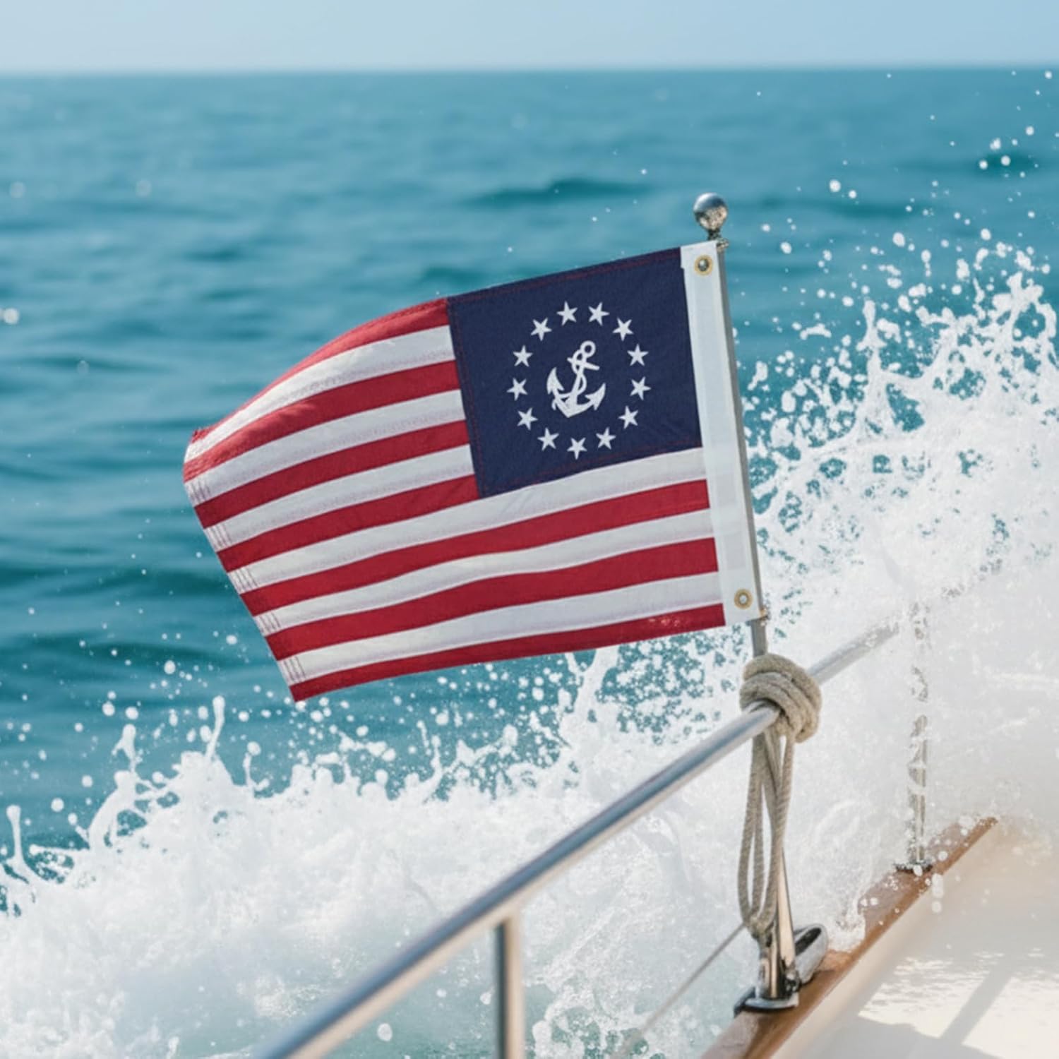 American Yacht Boat Flag 12x18 Inch Embroidered USA Yacht Ensign Flag Sewn Stripes Nautical Marine Flags with 2 Brass Grommets - Image 2