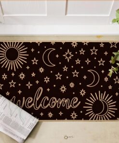 Alternative view of TRYYN Starry Sky Welcome Door Mat,29.5x17inch,Indoor Outdoor Linen Floor Mats with Sun Moon Star and Night,Non-Slip Rubber Backing Doormat,Decor Gifts Rug for Entrance Kitchen Bedroom Staircase