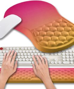 Hokafenle 2 in 1 Ergonomic Mouse Pad Wrist Support & Wrist Rest for Computer Keyboard Set, with Relieve Carpal Tunnel Pain Massage Bulge and Full Memory Gel Design (2In1 Set, Sunset Glow)