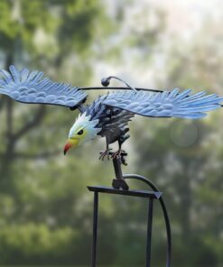 Metal Owl Garden Stake Decor, Owl Garden Rocker Outdoor Metal Owl Sculpture, Kinetic Owl Decorative Garden Stakes for Outdoor Garden Lawn Yard (Eagle)