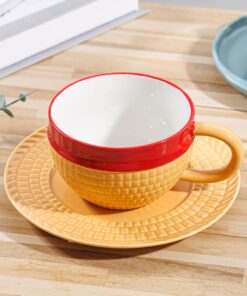 Alternative view of Novelty Ceramic Mug with Saucer – Anime Creative Design Coffee Cup, Unique Ceramic Tea Cup Set, Fun Gift for Fans, 8.5oz