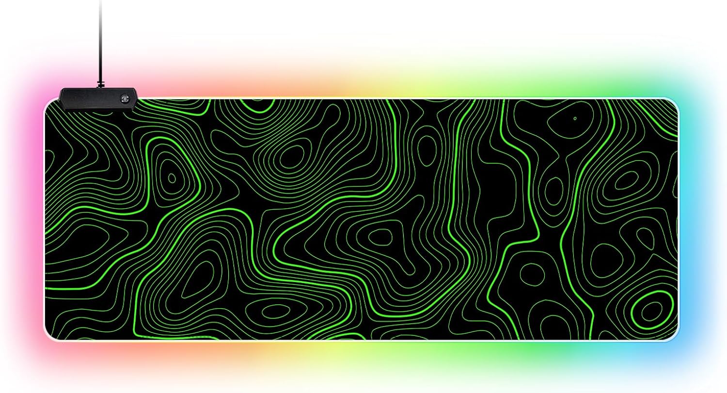 RGB Mouse Pad LED Desk Mat Large Gaming Mousepad Black and Green Line Design, Keyboard Pad XL Mouse Mat for Home and Office - Image 2