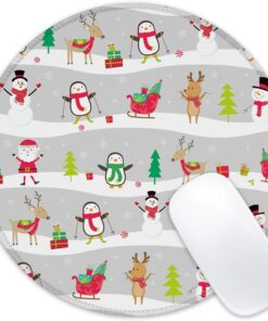 Identiy Christmas Small Mouse Pad, Cute Cartoon Santa and Snowman Round Gaming Desk Mat for Keyboard and Mouse, Non-Slip Rubber Base Stitched Edges Desk Pad for Computer Laptop Home Office 8.6"x8.6"