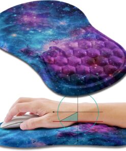 Hokafenle Ergonomic Mouse Pad Wrist Support, Wrist Rest Mousepad for Carpal Tunnel Pain Relief with Integrated Memory Foam Slope Massage Bulge (11.8x7.9 inch,Galaxy Nebula Space