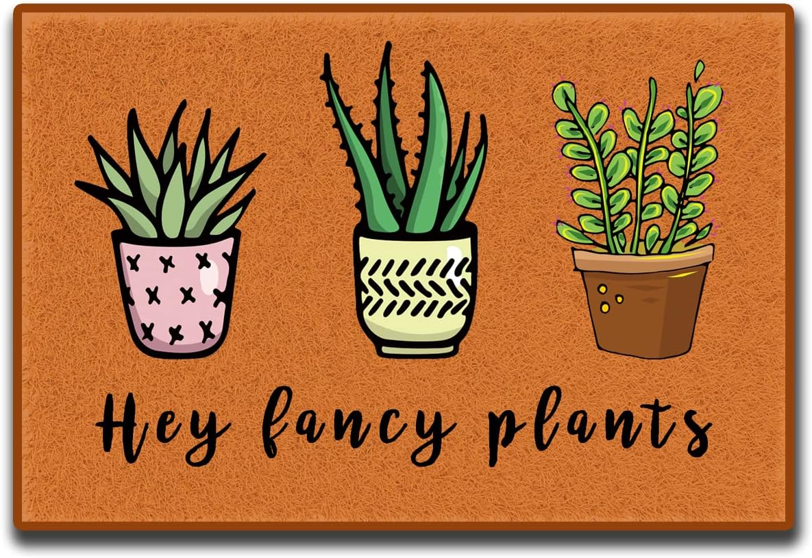 Accssoey Funny Door Mat, Hey Fancy Plants Spring Entrance Way Non Slip Backing Funny Doormat Indoor Outdoor Rug 16" W x 24" L