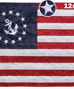 TOPFLAGS American Yacht Ensign Boat Flag 12x18 Inch Small USA Embroidered US Boat Ensign Flags for Outside with 2 Brass Grommets,Nautical Boat Small American Flags Outdoor