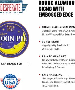 Alternative view of Desperate Enterprises Moon Pie Round Logo Aluminum Sign with Embossed Edge - Nostalgic Vintage Metal Wall D??cor - Made in USA