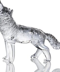 YWHL Grey Crystal Wolf Figurine Gifts for Women Men, Handmade Wolf Statue Decor Gifts for Wolf Lovers on Birthday Christmas, Glass Animals Collection Figurine for Home Decoration
