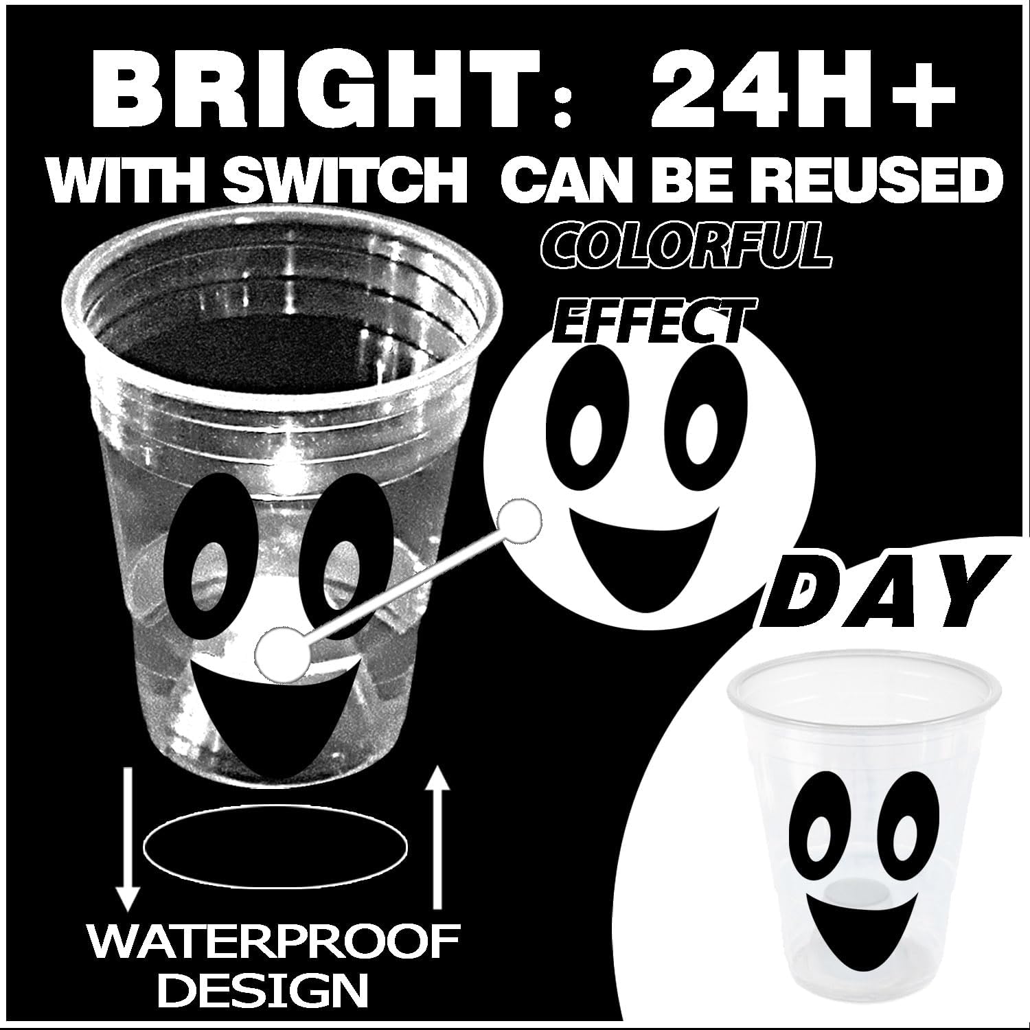 mishunyus 24 Pack Glow Halloween Ghost Cups Party Supplies, Available for Night Daytime, White Ghosts Face Party Cup, Holiday Spooky Trick or Treat Design (16 oz) - Image 3