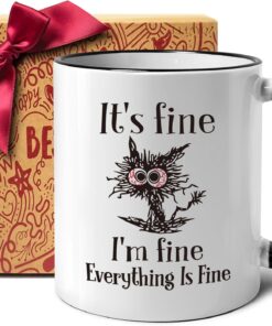Funny Cat Coffee Mug Gifts for Cat Lover, It's Fine l'm Fine Everything ls Fines coffee Mugs, Novelty Christmas Birthday mugs Gift Ideas for Catlovers, Women, Men, Humor cat Office mug for Coworkers51