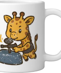 Alternative view of Paintball Giraffe Mascot Team Ceramic Mug, White