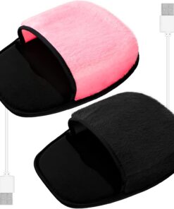 Flutesan 2 Pcs Winter Heated Mouse Pad Hand Warmer USB Heated Plush Mousepad Removable Desktop Hand Warming Mouse Pad for Women Men Office Home Computer Laptop Accessories, Black and Pink