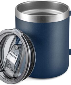ALOUFEA 12oz Stainless Steel Insulated Coffee Mug with Handle, Double Wall Vacuum Travel Mug, Tumbler Cup with Sliding Lid, Navy