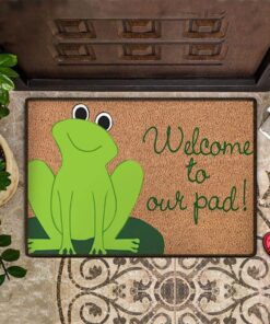 HBGCVB Door Mat Welcome to Our Pad! Frog Non-Slip Mats Funny Doormat Decor for Bathroom Kitchen Front Porch Rugs Home Entrance 16X24 in