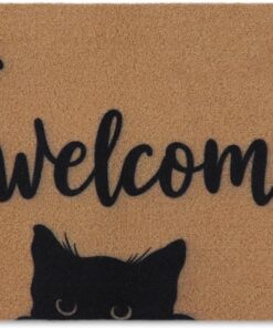 Arttown Welcome Black Cats Door Mat Three Cute Black Cat Welcome Doormat Thick Bottom Backing Non-Slip Durable Resist Dirt Door Rug Indoor Outdoor Entry Mat for Porch Entrance Patio 17x30 Inch