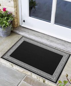 Welcome Mats for Front Door, Black Geometric Key Design Rugs Non Slip Absorbent Indoor Doormat, Classic Floral Pattern Entrance Rug Washable Floor Mats for Entryway,24x36in