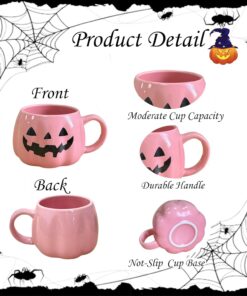 Alternative view of Halloween Mug Novelty Pumpkin Mug 3D Cute Ceramic Pink Cup Halloween Coffee Cup Spooky Fall Decor and Christmas Birthdays Perfect Gifts for Kids and Adults Men Women (Pink)