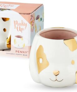 Pinky Up Penny Dog Mug, Ceramic Tea Mug, Tea Tumbler Cup, Dog Lover Gifts, Puppy Inspired Tea Cup, Gold Accents, 16oz