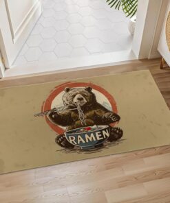 Plistiz Bear Ramen Indoor Door Mat, 17x29.5 Inch, Floor Area Rug for Entryway, Living Room, or Bathroom, Non-Slip Doormat, Fun Cartoon Home Decor Rug Gifts