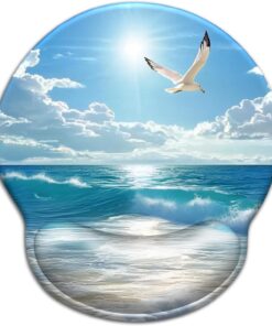 Beach Ocean Wave Mouse Pad with Wrist Rest, Ergonomic Mouse Pad Wrist Support with Non-Slip Pain Relief PU Base, Funny Computer Mousepad, Cute Office Supplies Home Desk Accessories Decor