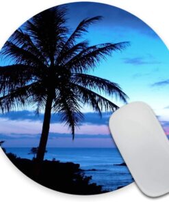 Tropical Paradise Ocean Beach Scene with Palm Trees Mouse Pad,Anti Slip Rubber Round Mousepads Desktop Notebook Mouse Mat for Working and Gaming