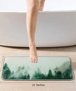 Alternative view of ORTIGIA Misty Forest Bathroom Rug, 16x24 Green Thin Bath Mat Doormat Floor Mat Absorbent Quick Dry Non Slip, Diatomaceous Mud Mats with Rubber Backing for Shower Tub Sink Laundry Kitchen Doorway