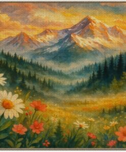 M-Qizi Boho Abstract Nature Landscape Door Mat, Wildflower Forest Mountain Doormat Indoor Outdoor Entrance Porch, Colorful Nature Scenic Welcome Mats for Front Door Entryway, 17x30 Inches