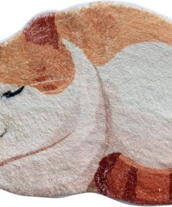 Funny Cute Cat Rug Sleep Cats Shaped Bath Mat Non-Slip Bathroom Rugs Doormat Outdoor Mat with Front Door Mat Soft Plush Floor Mats(Small, Orange Cat)