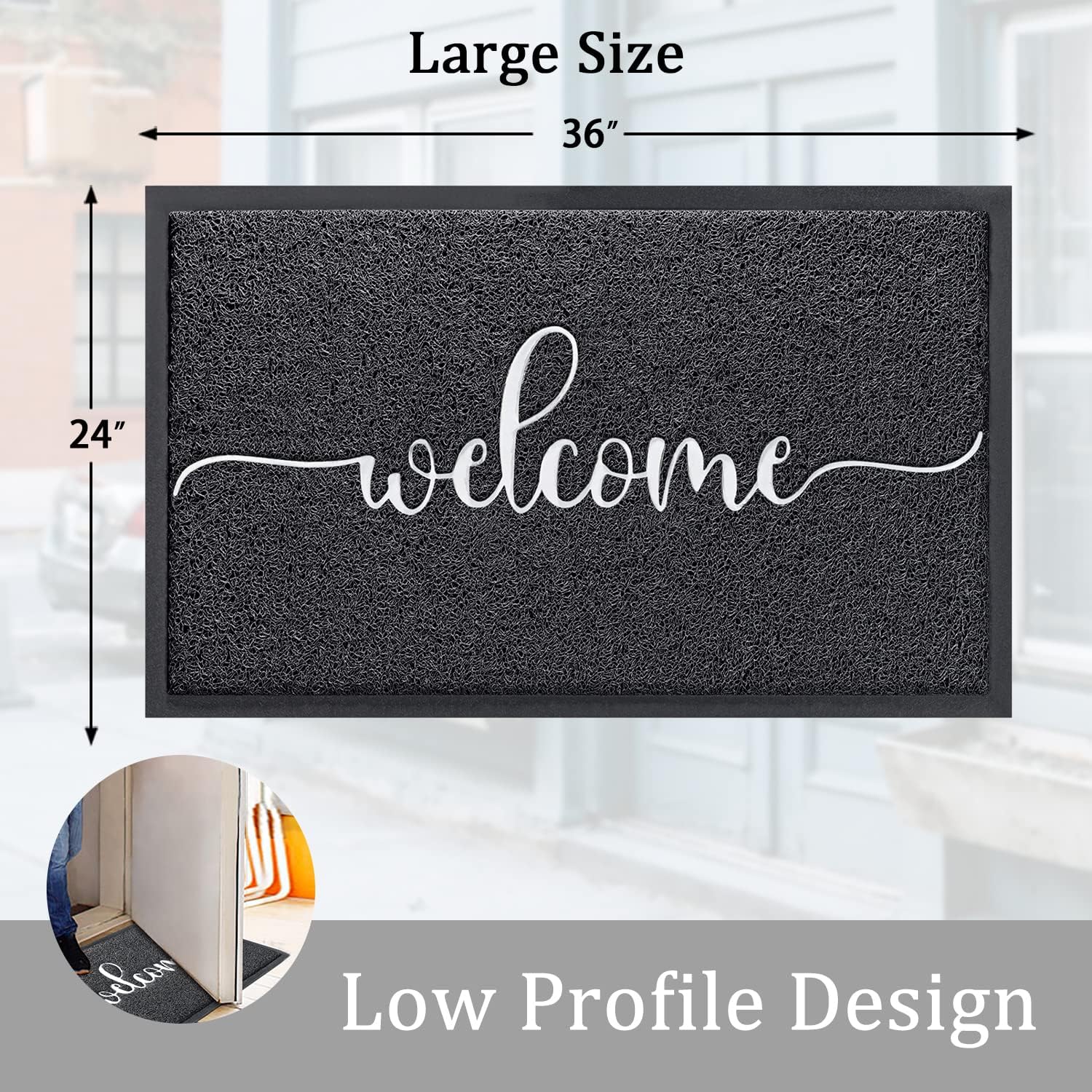 AAZZKANG Large Welcome Mat 36"x24" Non Slip Durable Outdoor Door Mats Quickly Trap Dirt Easy to Clean Indoor Doormat for Front Door,Entrance,High Traffic Areas Black - Image 3