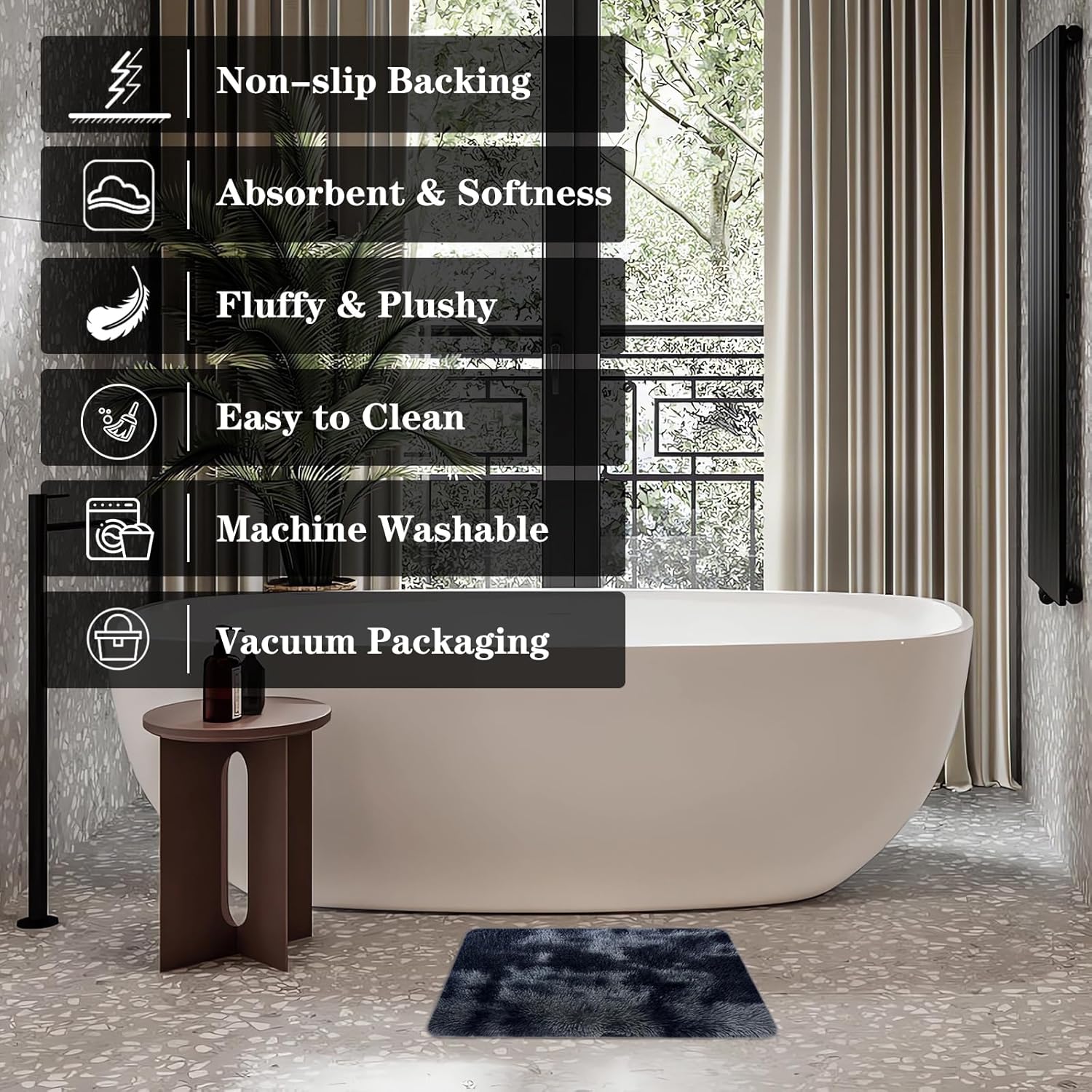 ConCus-T Grey Bath Mat Faux Fur Plush Bathroom Rugs Shaggy Soft Anti Slip Bath Carpet Doormat for Bedroom Bathroom Puppy Bed Mat, Tie-Dye Dark Grey, 24'' x 16'' - Image 4