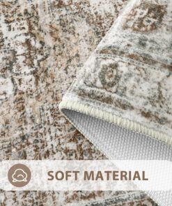 Alternative view of Uphome Boho Bathroom Rugs, Distressed Farmhouse Khaki Bath Mat, Comfy Velvet Small Bath Rugs Non Slip Washable, Vintage Oriental Toilet Rug for Sink Shower Vanity, 18x26 inch