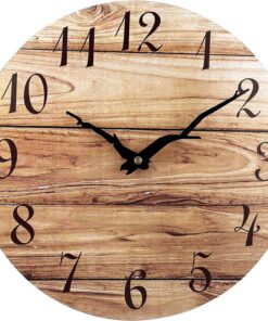 Plumeet Extra Large Wall Clock, 16'' Frameless Wooden Wall Clocks with Silent Quartz Movement, Rustic Country Village Walnut Clocks Decorative for Kitchen Bedroom Living Room, Brown