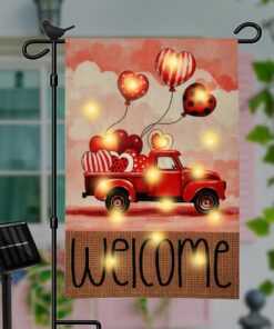 FLAGMESAGE Solar Valentines Day Garden Flag 12x18 Inch Double Sided Yard Flag, Rustic Seasonal Holiday Yard Outdoor Decoration