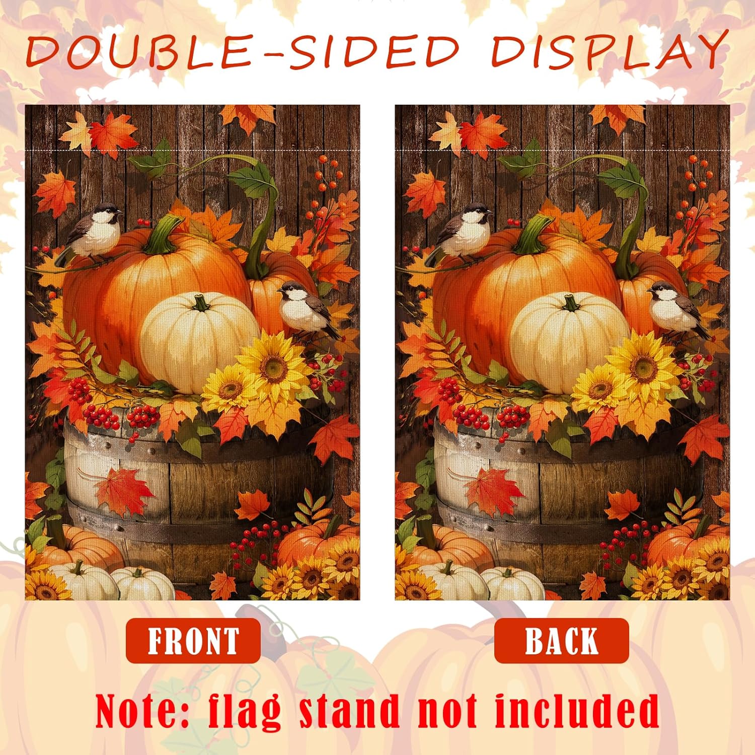 2 Pack Fall Thanksgiving Pumpkin Garden Flag Halloween 12 x 18 Inch Double Sided Vertical Burlap Cardinals Bird Fall Garden Flag for Seasonal Holiday Outdoor Yard Decoration - Image 3