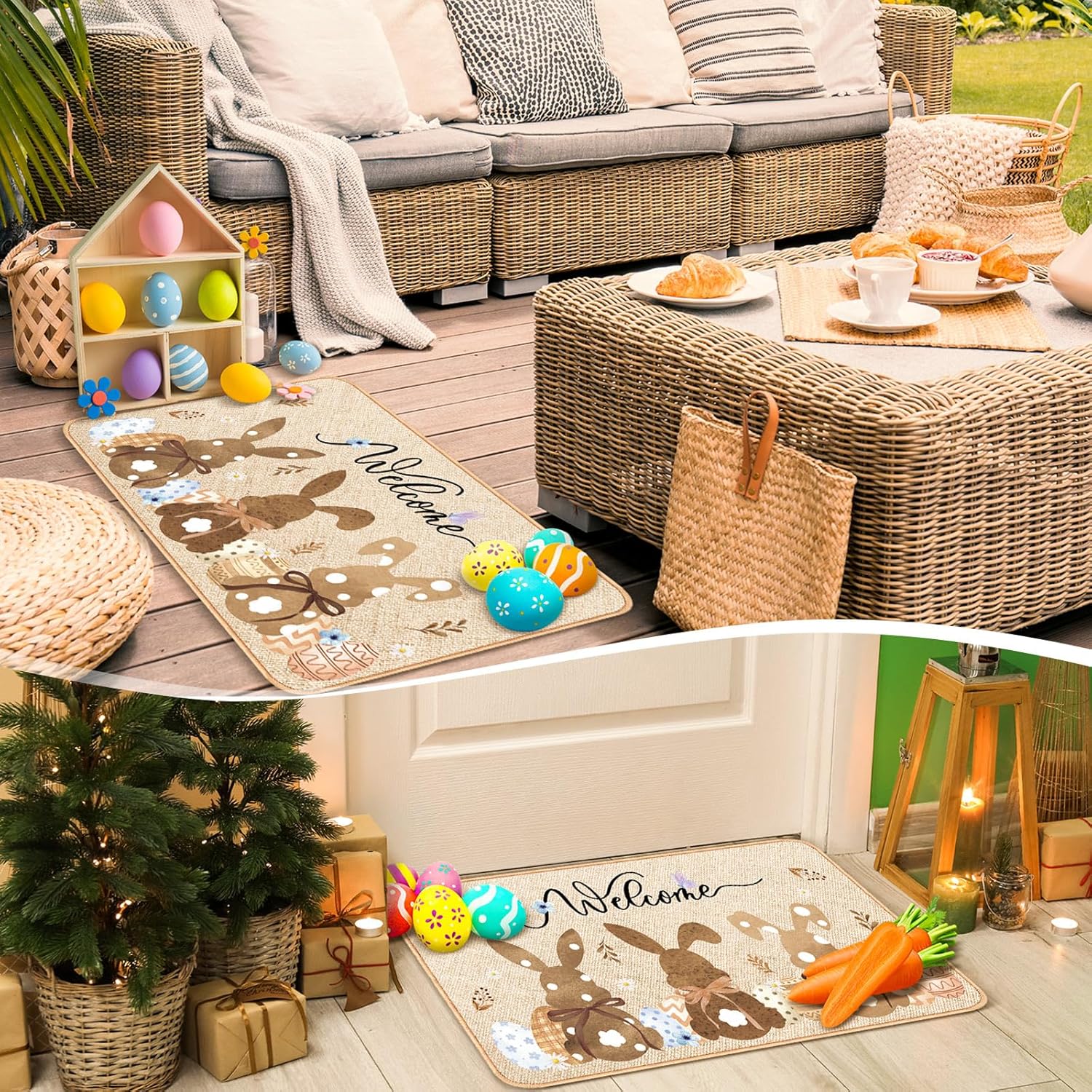 Zhanmai Welcome Mats Door Mat Indoor Entrance Cute Decorative Outdoor Doormats Non Slip Outside Door Mats for Front Door Spring Rugs, 16" x 28"(Rabbit) - Image 3