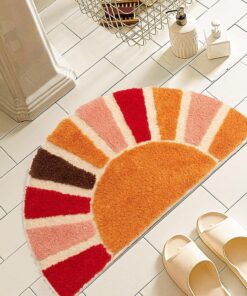 Boho Bathroom Rugs Half Circle Bath Mat Cute Bohemian Small Carpet Home Decor Non Slip Semi Round Shower Rug Funny Washable Indoor Floor Door Mat Sun 16X24 inch