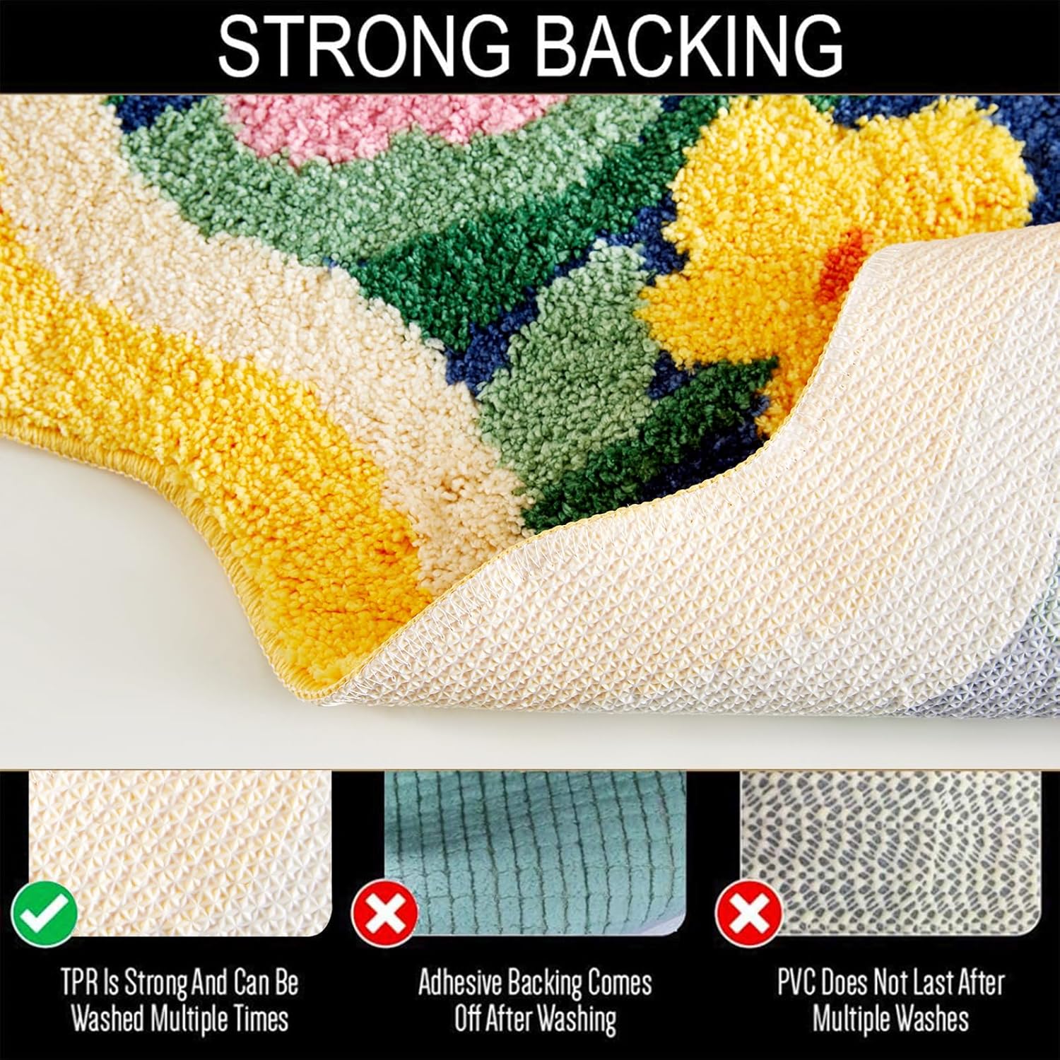 Aldopein Boho Floral Bath Mat 16''W x 24''L Non Slip Washable Cute Colorful Flower Daisy Bathroom Rug Water Absorbent, Vibrant Fluffy Shaggy Microfiber Shower Floor Mat Bath Rug for Bathroom - Image 4