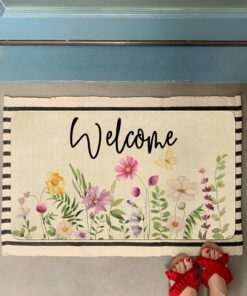 Alternative view of Spring Summer Door Mat,Flower Floral Butterfly Indoor Outdoor Non-Slip Doormat,Entryway Front Porch Farmhouse Spring Welcome Door Mat Colorful for Entrance Decor,30" x 17"
