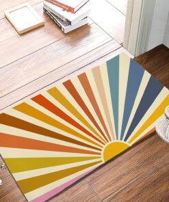SPUNKER Colorful Boho Sun Door Mat, 17 x 30 Inch Sunshine Rainbow Welcome Doormat Decorative Home Floor Mat, Non Slip Back and Strong Water Absorption for Indoor Entrance Decor