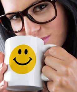 Alternative view of 3dRose mug_76653_1 "Yellow Smiley Face - Cute Traditional Happy Smilie - 1960s Hippie style - Smiling on white" Ceramic Mug, 11 oz, Multicolor