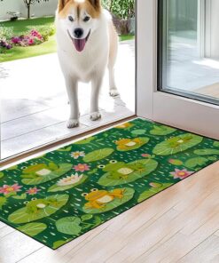 VODRM Cute Frog Indoor Door Mat,Rustic Plant Leaves Floor Doormat,17x29.5in,Non Woven Non Slip Rubber Backing Botanical Aesthetic Rug for Porch Insider,Bedroom,Kitchen,Doormats Gifts,Rv Camper Decor