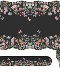 iLeadon Floral Desk Cover Mat Cute, Ergonomic Mouse Pad and Keyboard Wrist Rest, Smooth Mouse Pad Set, Non Slip Scalloped Desk Pad Mat for Keyboard and Mouse Set Women Aesthetics(Black)