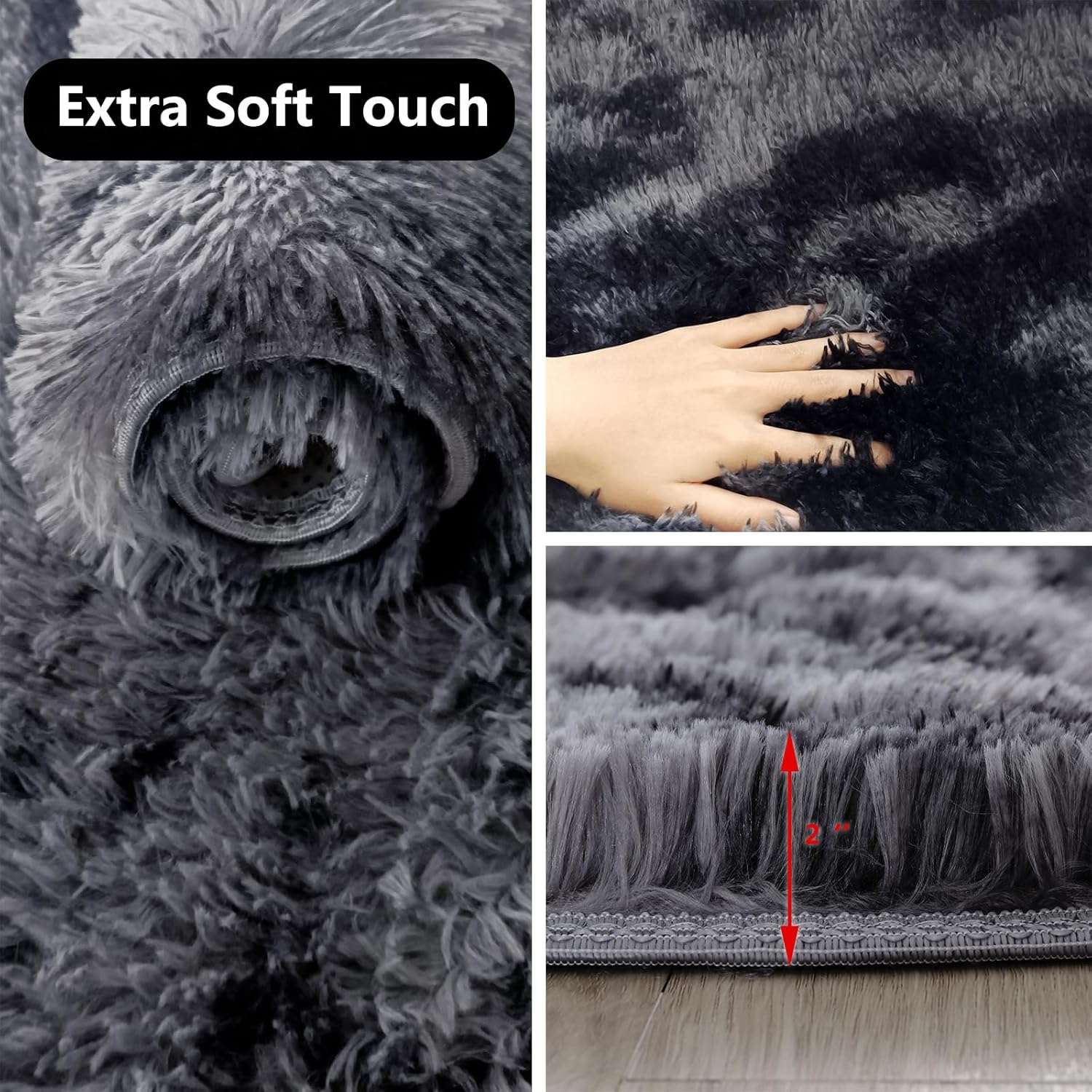 ConCus-T Grey Bath Mat Faux Fur Plush Bathroom Rugs Shaggy Soft Anti Slip Bath Carpet Doormat for Bedroom Bathroom Puppy Bed Mat, Tie-Dye Dark Grey, 24'' x 16'' - Image 6