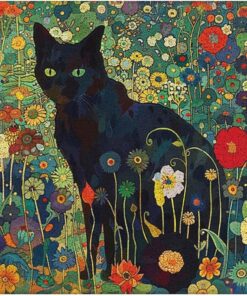 RYYCDOI Black Cat Wildflower Door Mat, Colorful Botanical Cat Doormat Outdoor Indoor Entrance Porch, Floral Outdoor Mat, Whimsical Black Kitten Welcome Mats for Front Door, 17x30 Inch