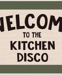 Udinaz Funny Kitchen Door Mat, Funny Welcome to The Kitchen Disco Doormat Outdoor Indoor Entrance, Retro Neutral Green Welcome Mats for Outside Entryway Porch, 17x30 Inches